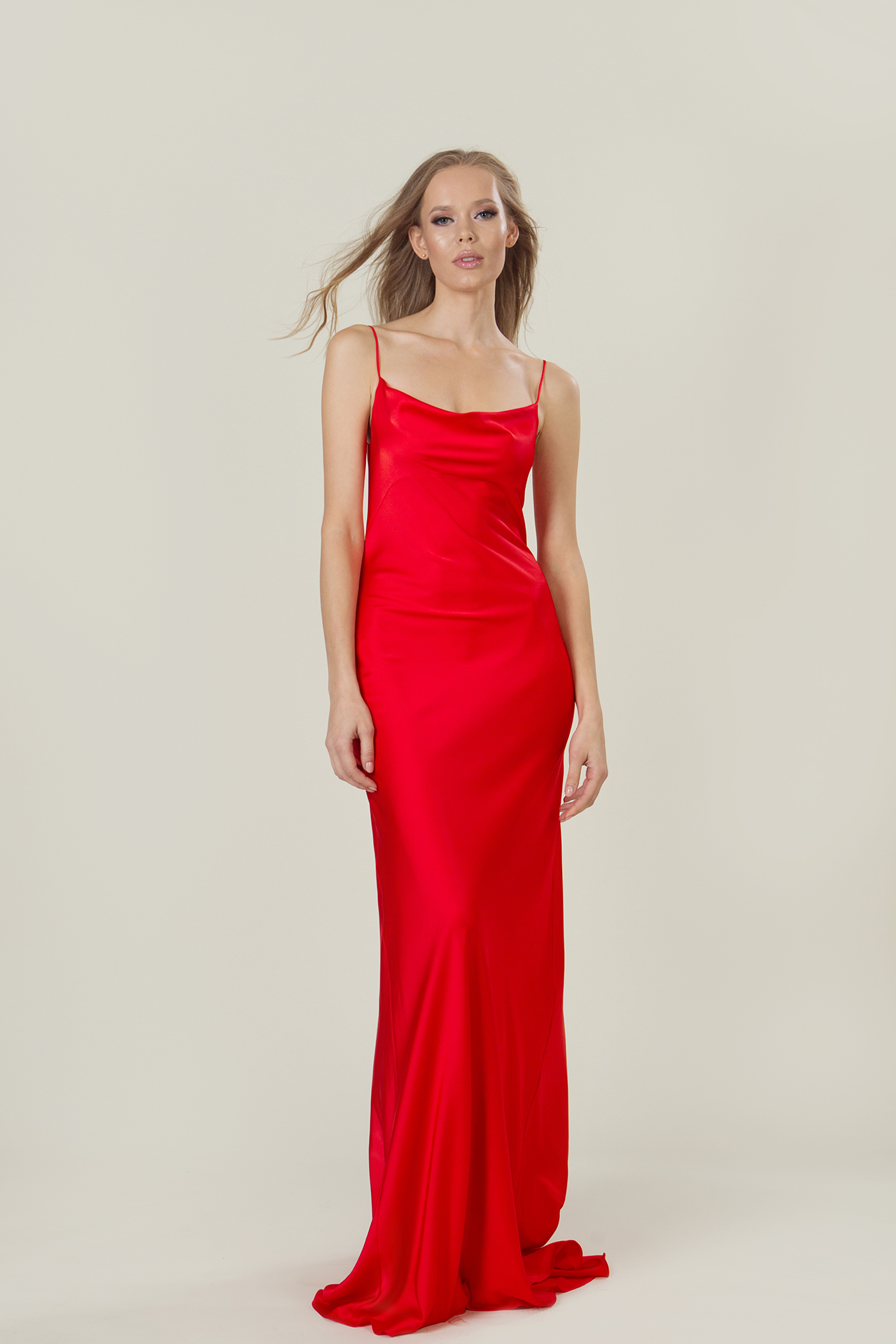 Cowl silk satin slip dress, Red silk bridesmaid dress, Red silk cocktail dress, Silk wrap dress long, Florian 2