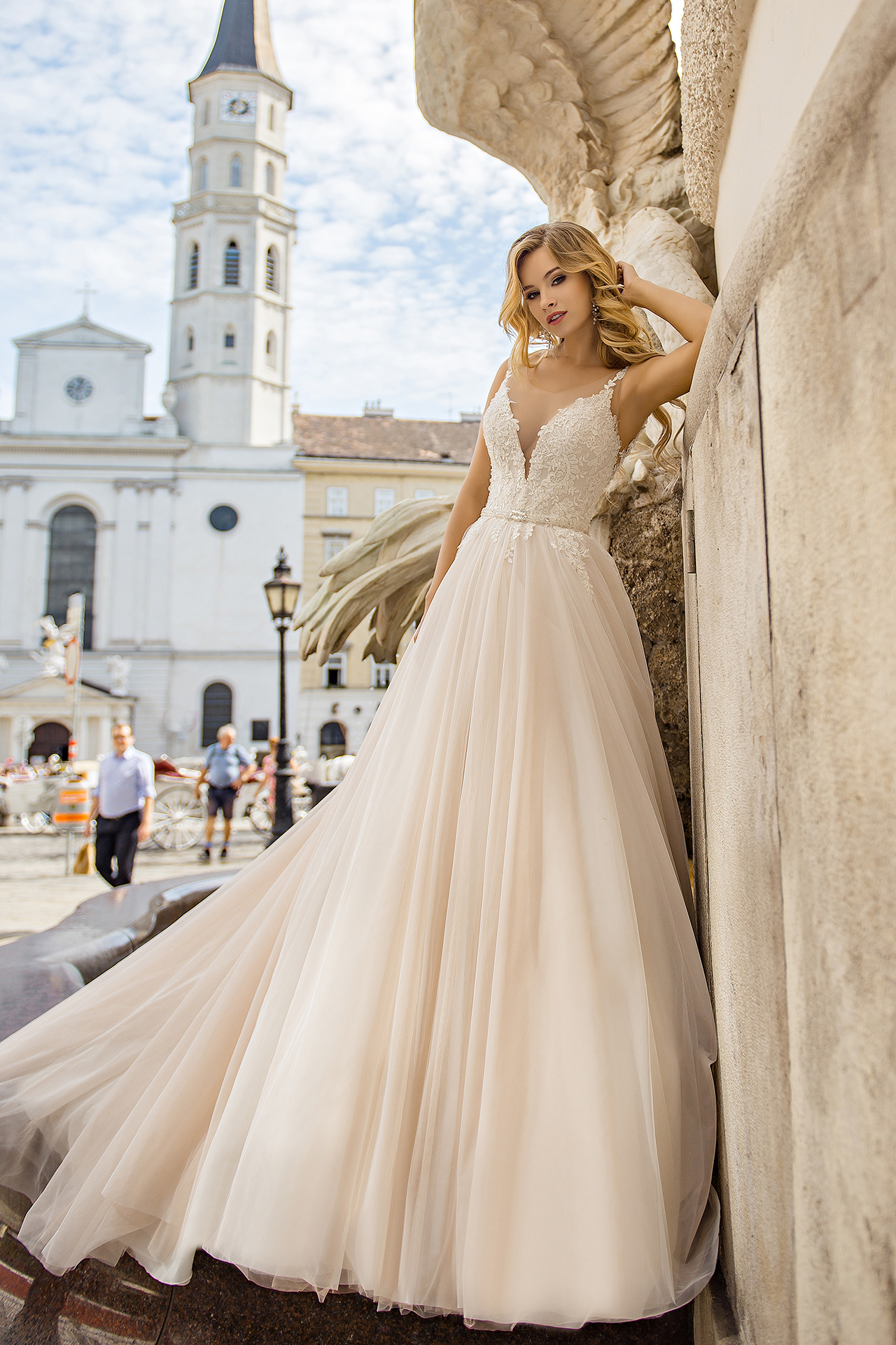 Romantic floral wedding dress , Blush tulle wedding dress, Beautiful fairy wedding gown, Unique empire wedding dress, Inesa