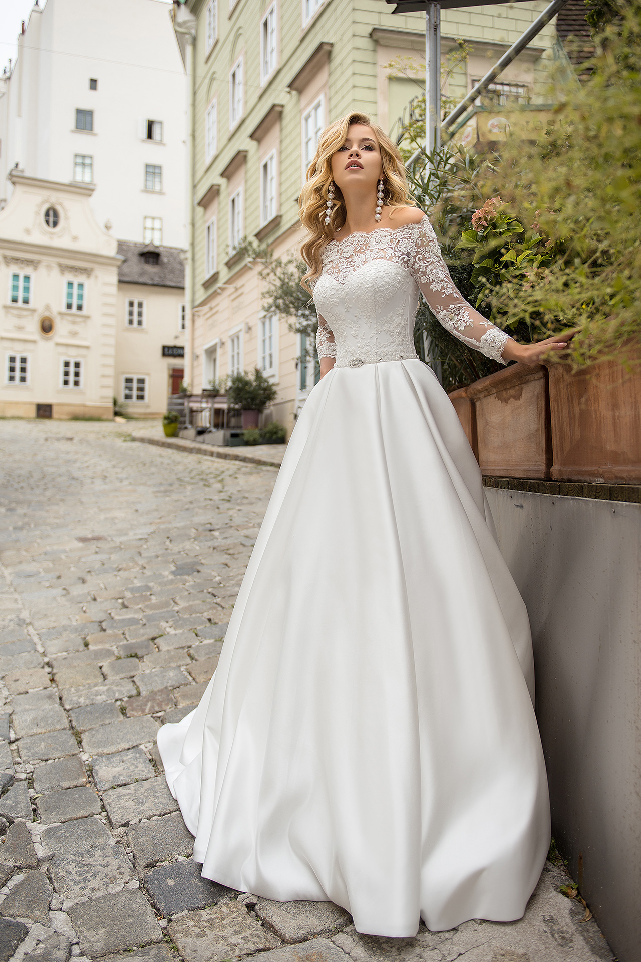 Sexy wedding dress silk, Boho style wedding dress, Long sleeves wedding dress, Embroidered lace bridal gown, Nina