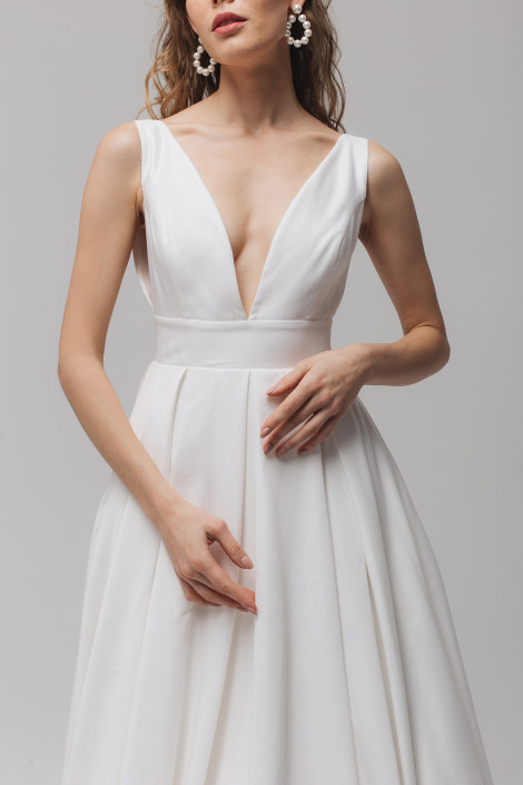 Свадебное платье с V-образным вырезом, Белое бальное платье, Свадебное платье с V-образным вырезом, Свадебное платье Brocade, Daniela