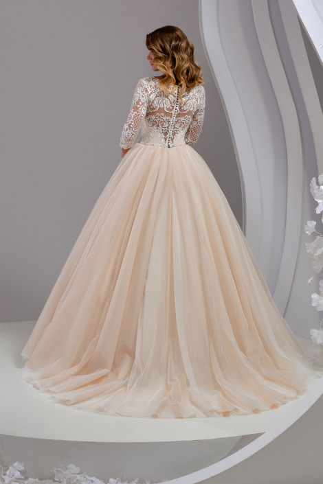Lace ball gown wedding dress, Blush lace wedding dress,Lace tulle wedding dress, Layered tulle wedding dress, Hope 