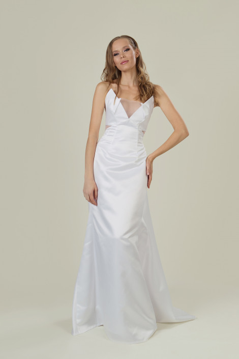 V-Ausschitt Hochzeitskleid aus Seide ,Fit und Flave Brautkleid ,rückenfreies Etuikleid ,trägerloses Seidenbrautkleid , Skandal 