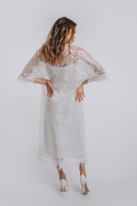 Silk dress with feathered hemline plus an add on lace dress with feathered sleeves, Engagement dress, Prom dress, Party dress, Stefany 