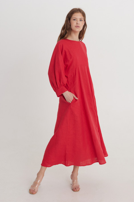 Платье Vita льняное рубиново красное