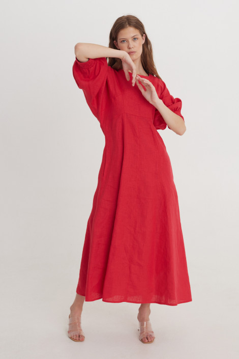 Dress Vita linen ruby red